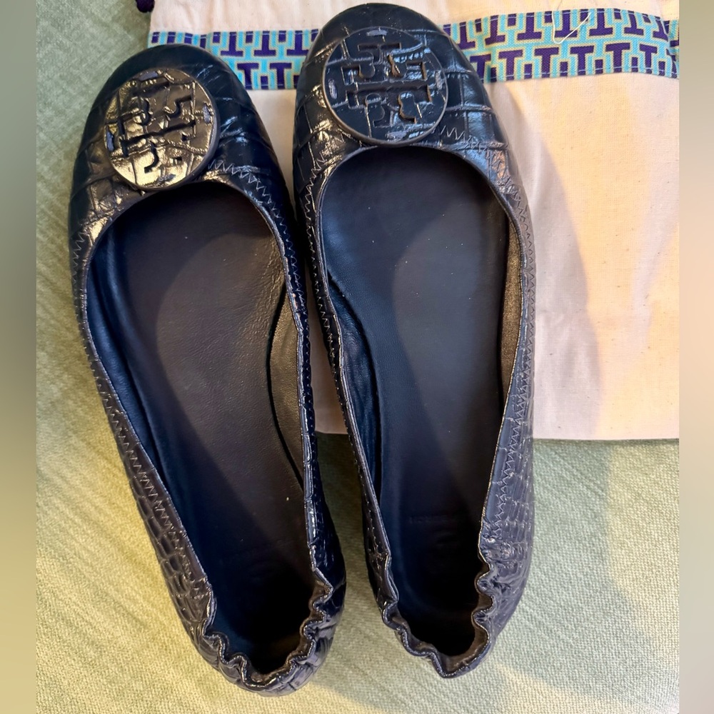 Tory Burch Navy Embossed Ballet Flats